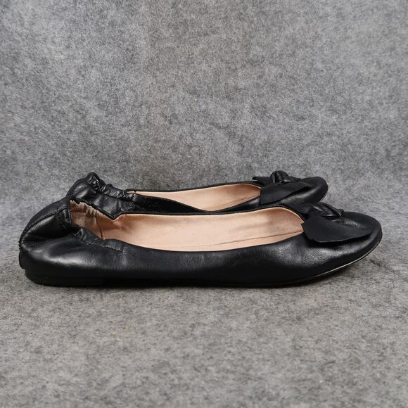 Steve Madden Shoes Womens 9.5 Ballet Flats Kortship Black Leather Bow Round Toe - Picture 1 of 11